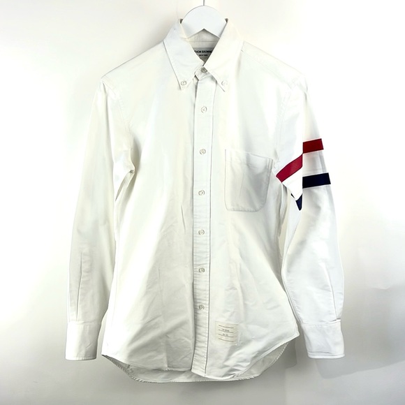 Thom Browne White Long-Sleeve Point-Collar Armband Oxford Shirt - Picture 2 of 13